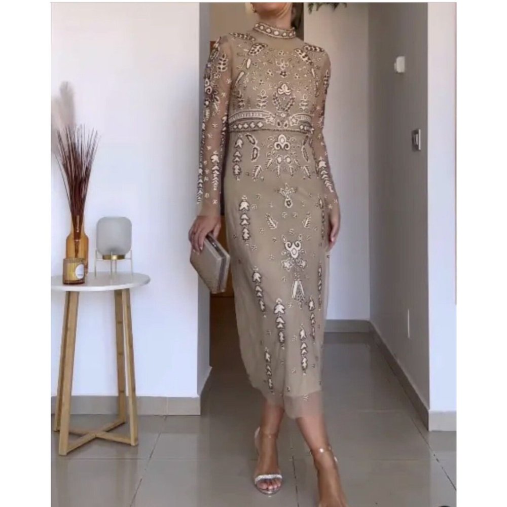 ZARA $229 KNIT DRESS EMBROIDERY BEADING OLIVE Limited Edition S 7521/035